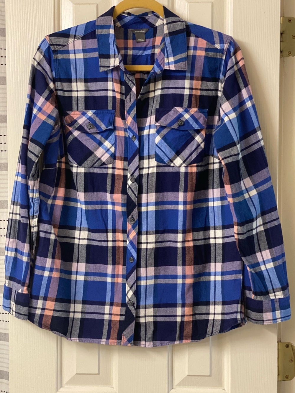 Eddie Bauer Flannel Multi Color Plaid Long Sleeve Button-Up Shirt Size Large